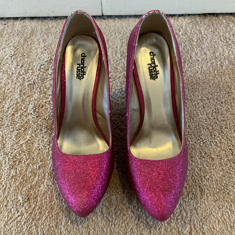 Charlotte Russe hot pink glitter wedges size 8 - Picture 5 of 7